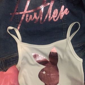 Pink white playboy bunny crop top